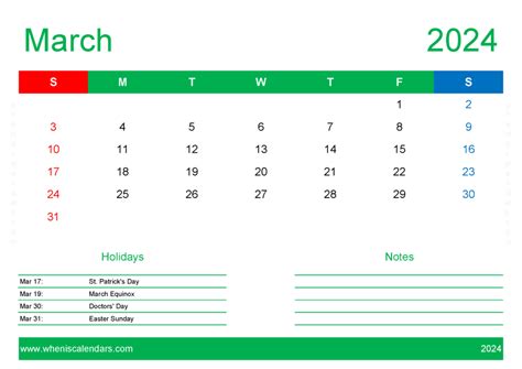 March Calendar Free Printable 2024 M34131