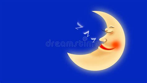 Moon Cartoon Sleeping Zzz On A Blue Background Stock Illustration