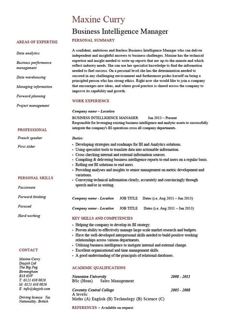 Vision syndrome (cvs) resulting from working on a computer for hours. Business Intelligence Manager resume example, senior, CV ...