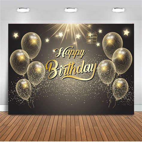 Happy Birthday Gold Glitter Backdrop For Photography Balloons Twinkle Star Party Decoration