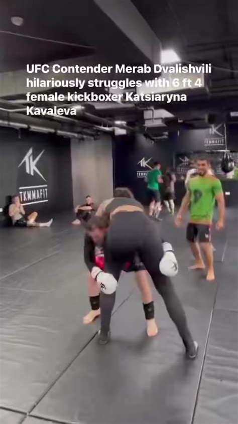ufc contender merab dvalishvili hilariously struggles with 6 ft 4 female kickboxer katsiaryna