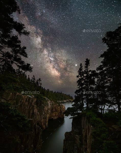 Milky Way Over Acadia National Park Maine Stock Photo By
