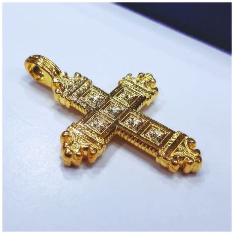 24k Solid Gold Gothic Cross Pendant 999 Pure Gold By Esther Etsy