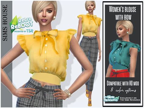Retro Womens Blouse With Bow By Sims House At Tsr Sims 4 Updates