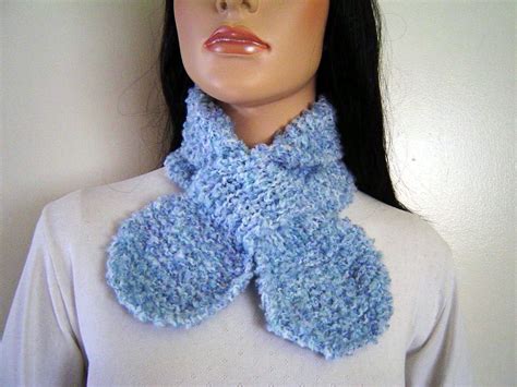 Hand Knitted Bow Tie Scarf Baby Blue Terry 50 Off Clearance Etsy
