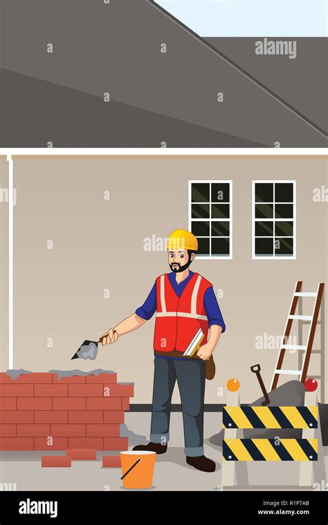 A Vector Illustration Of Working Construction Worker Stock Vector Image