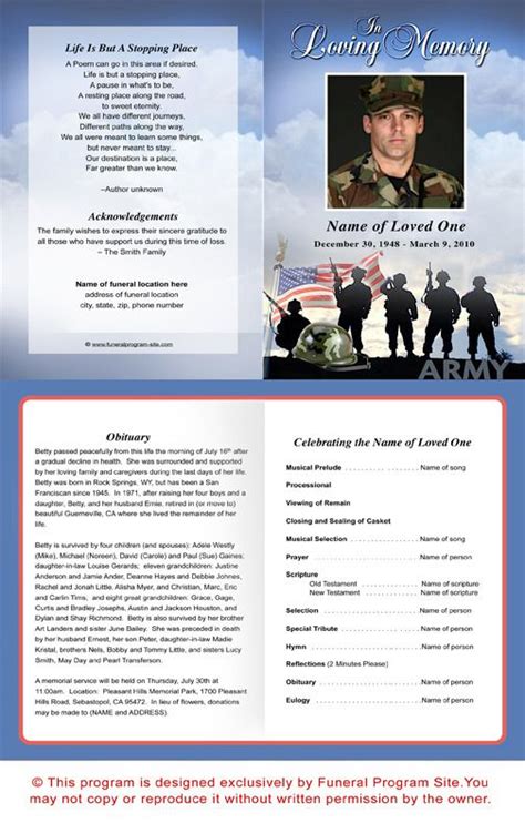 Army Funeral Program Template Funeral Program Template Funeral