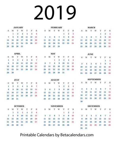 2019 Calendar Beta Calendars