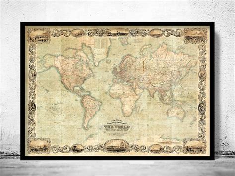Vintage World Map Mercator Projection Antique Map Of The Etsy