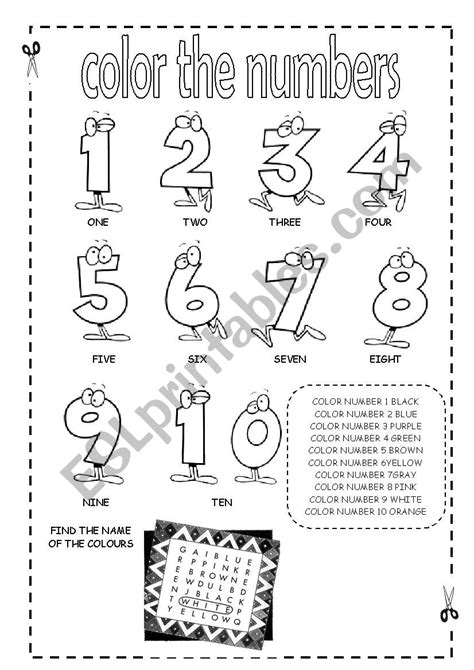 Kid will develop math skills. Color the numbers (1-10) - ESL worksheet by lolelozano