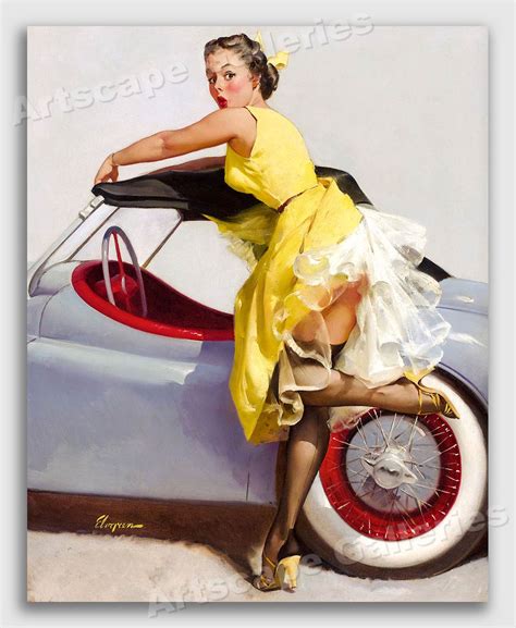 Gil Elvgren Convertible Automobile 1950s Pin Up Girl Cover Up Print