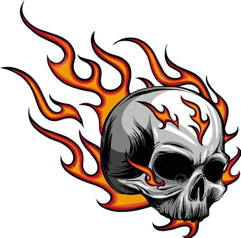 Skull On Fire With Flames Vector Illustration Devil Cross Bone Vector