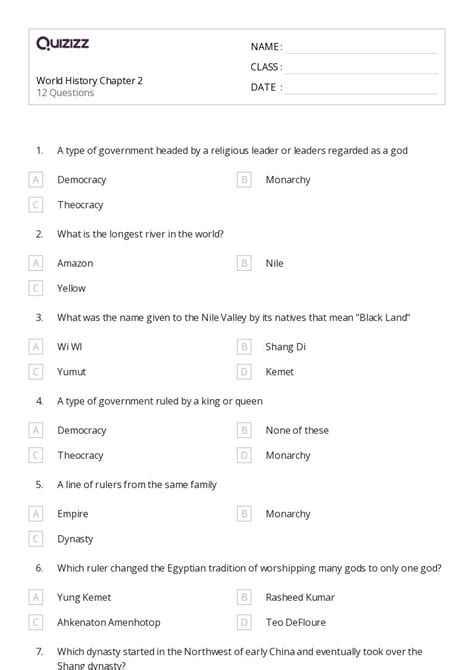 50 World History Worksheets For 10th Grade On Quizizz Free And Printable