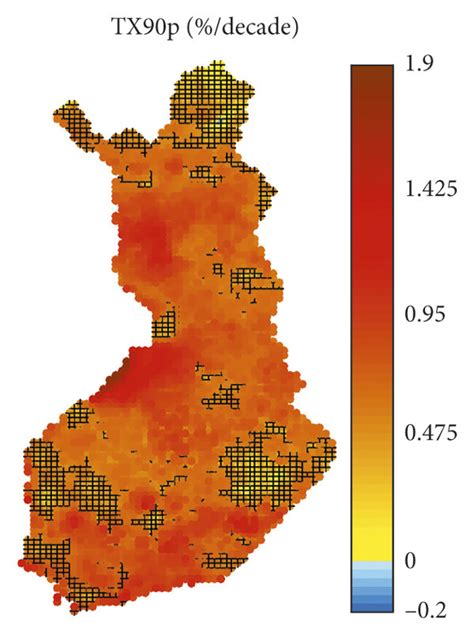 Spatial Distribution Maps Of Trends Decade In A Tx90p B Tn10p