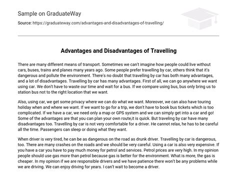 ⇉advantages And Disadvantages Of Travelling Essay Example Graduateway