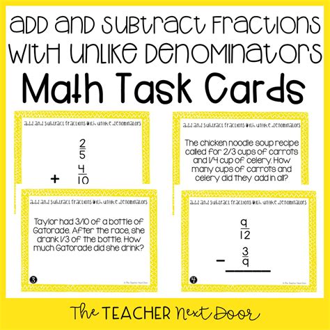 4th Grade Add And Subtract Fractions With Unlike Denominators Task