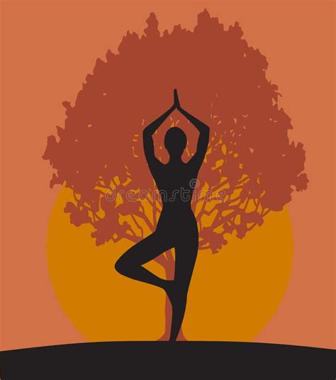 Woman In The Yoga Tree Asana Stock Vector Illustration Of Exercise