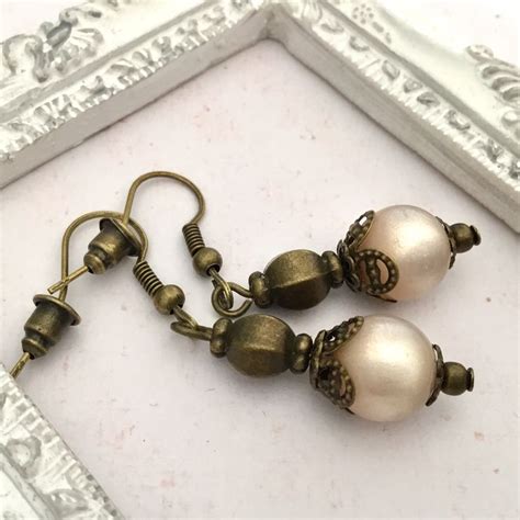 Aventurine Dangle Earrings Floral Antiqued Brass Green Natural Etsy
