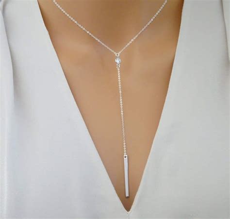 Etsy Dainty Y Drop Necklace With Cz And Vertical Bar Lariat Necklace