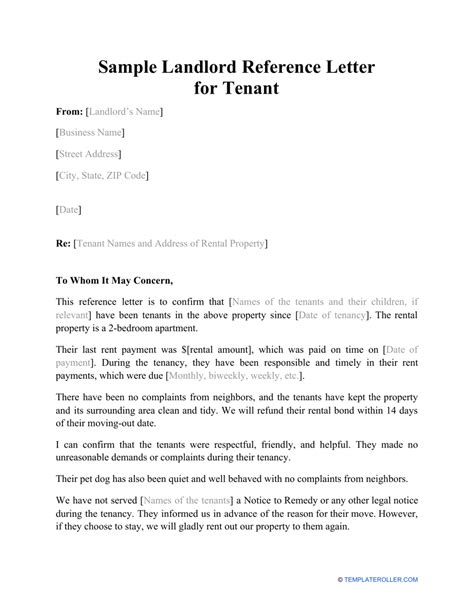 sample landlord reference letter for tenant fill out sign online and download pdf