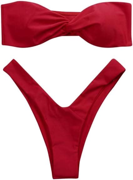 Hot Women Swimwear Set Bieary Twist Front Bandeau Bikini Thong
