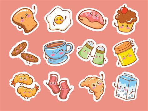 Set Of Cute Breakfast Cartoon Characters Illustrations 4267498 Vector