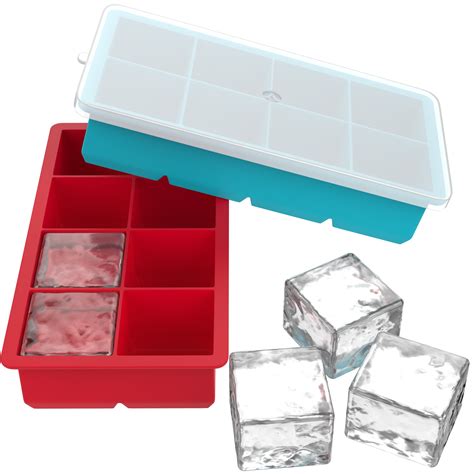 Vremi Large Silicone Ice Cube Trays 2 Pack 8 Square Cubes Per Tray