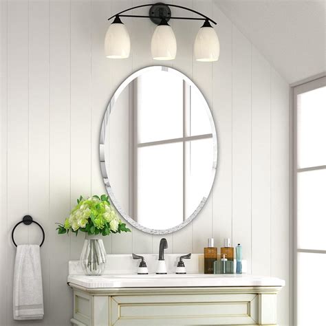 kohros frameless wall mirror beveled design oval mirror for bathroom 19 6x27 5 in