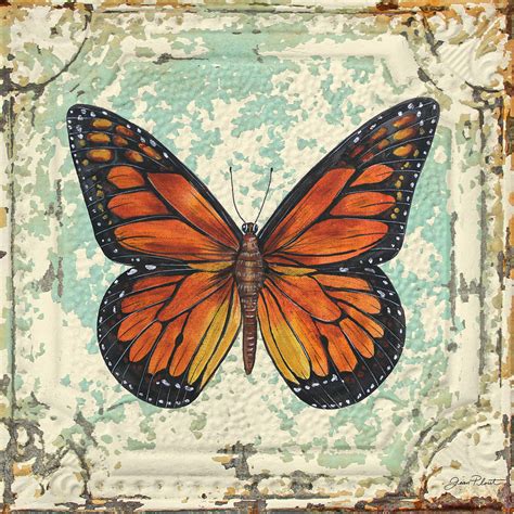 Lovely Orange Butterfly On Tin Tile Painting By Jean Plout