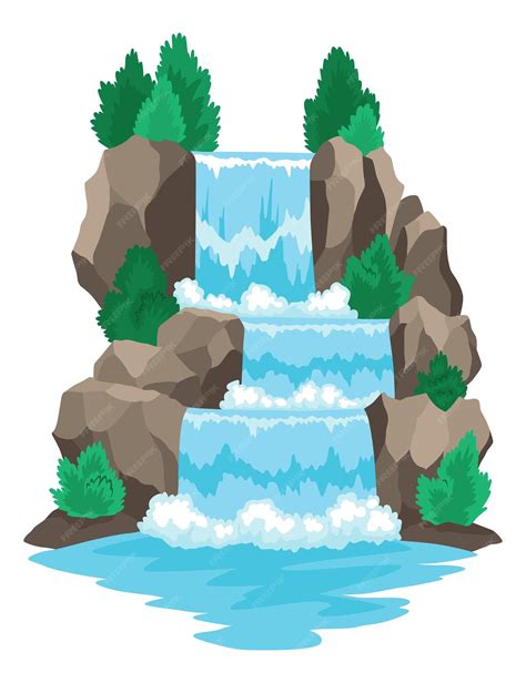 Cascada De Cascada De Río De Dibujos Animados Paisaje Con Montañas Y árboles Elemento De Diseño