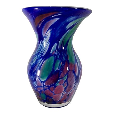 Vintage Late 20th Century Adam Jablonski Hand Blown Multicolored Cased Crystal Glass Vase