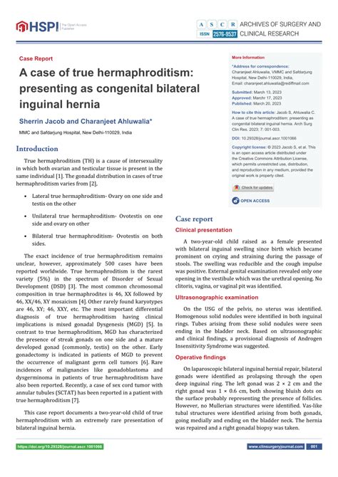 PDF A Case Of True Hermaphroditism Presenting As Congenital Bilateral Inguinal Hernia