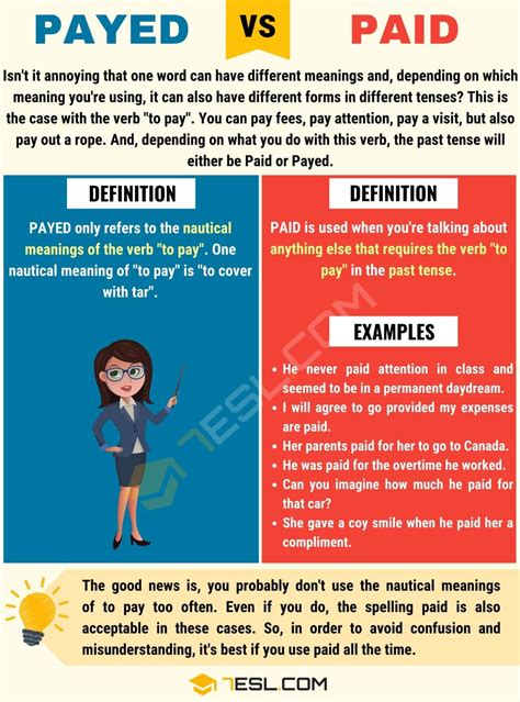 Payed Vs Paid When To Use Paid Vs Payed With Useful Examples • 7esl