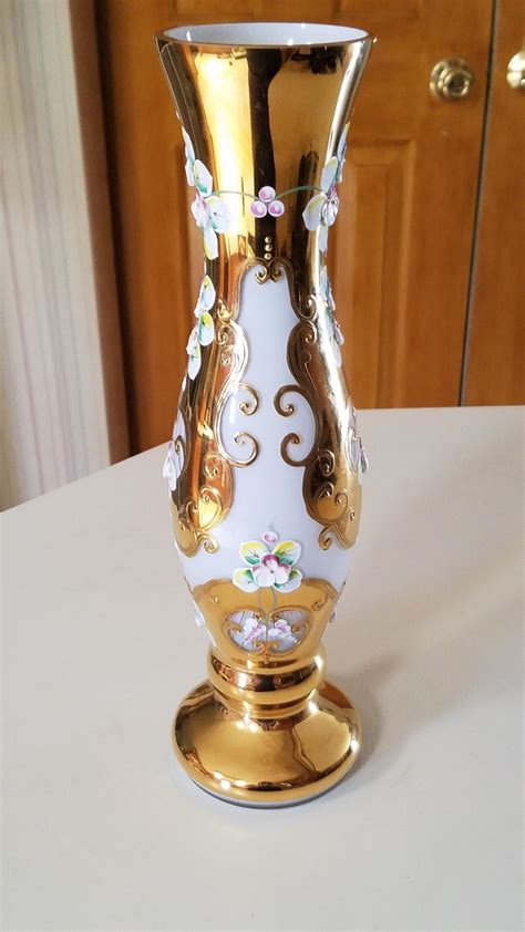 Vintage White And Gold Vase With Raised Flowers Instappraisal