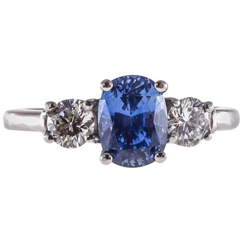 Cornflower Natural Blue Sapphire Diamond Three Stone Engagement Ring At
