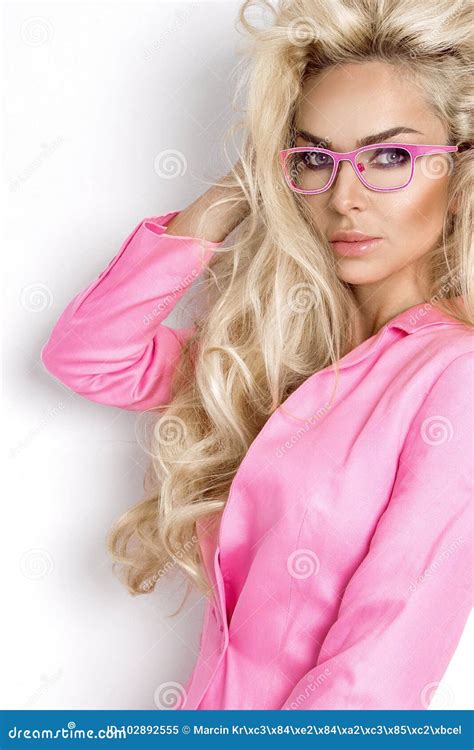 Beautiful Lush Blond Curly Hair Model With Green Eyes In Gl Stock Image Image Of Jacket