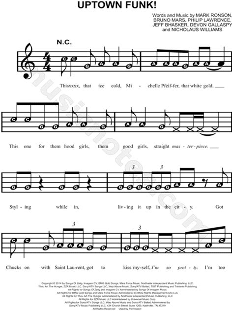 Bruno Mars Uptown Funk Sheet Music For Beginners In A Minor