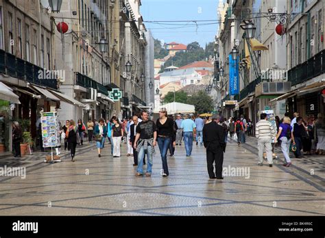 Lively Street Scene In The Main Shopping Street Of Lisbon Stock Photo