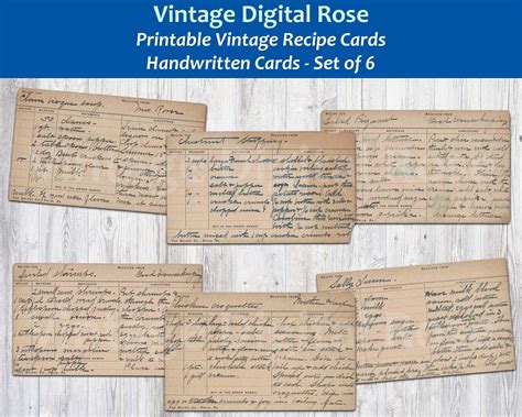Vintage Printable Handwritten Recipe Cards Digital Collage Etsy