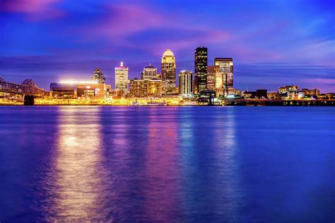 Louisville Kentucky Downtown Skyline Night Reflections Photograph By
