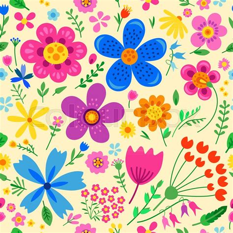 Amazing Floral Vector Seamless Pattern Of Bright Colorful Flowers In