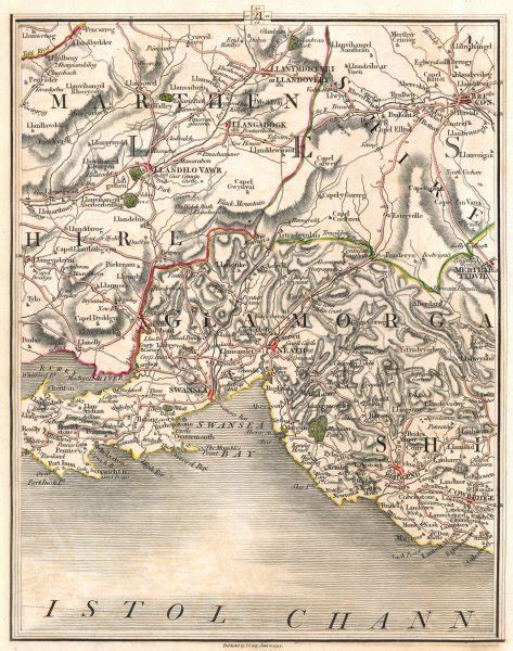 Antique Map Of South Wales By John Cary Original Outline Colour 1793 Old