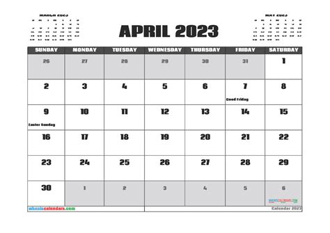 Free Cute April 2023 Calendar Printable Pdf And Image