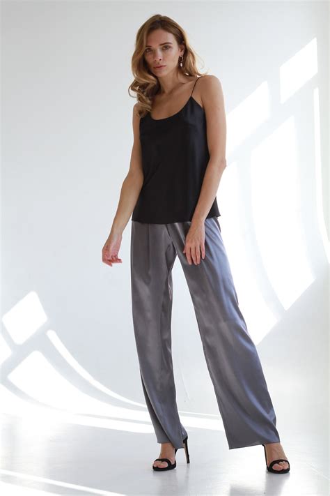 Silk Satin Trousers Grey Silk Pants For Women Pant In Satin Etsy