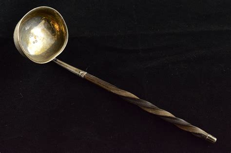 Sterling Silver Serving Ladle Spoon Twisted Wood Handle Proof Marked