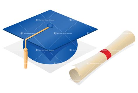 Graduate Cap and Diploma — Vector illustration of a blue graduate's cap