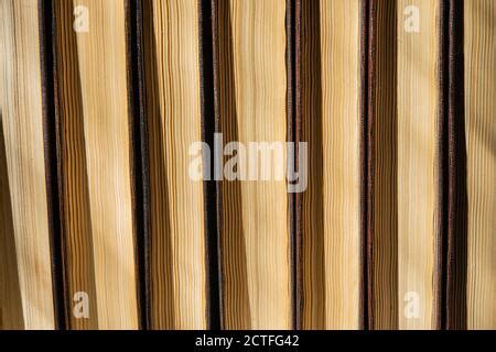 Very Old And Dusty Books Spine In A Heap On A Bookshelf Stock Photo Alamy