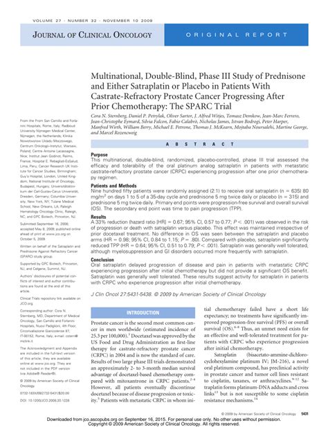 Pdf Multinational Double Blind Phase Iii Study Of Prednisone And Either Satraplatin Or