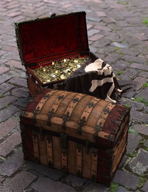 Pirate Treasure Chest Coins And Flag 3d Models And 3d Software By
