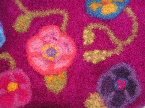 Flower Garden felted wool Fiber Art bag fuchsia with by LJDBags